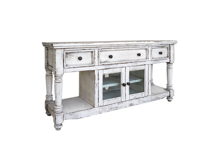 White Solid Wood Distressed Media Console