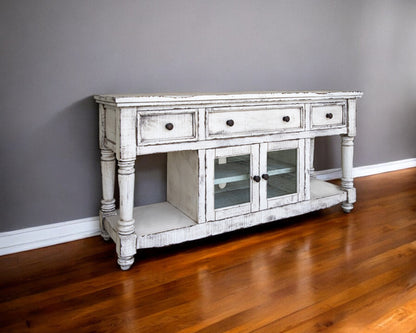 White Solid Wood Distressed Media Console