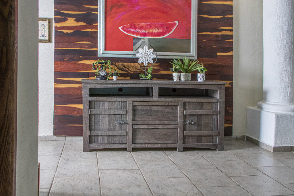 Grey Solid Wood Distressed Media Console