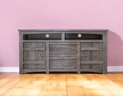 Grey Solid Wood Distressed Media Console