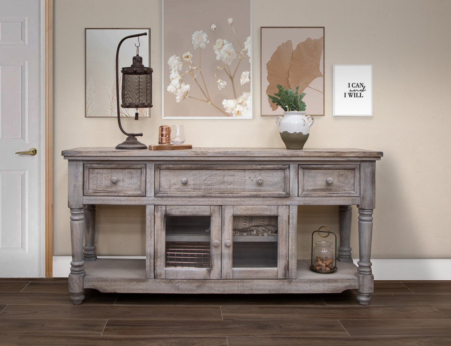 Desert Sand Solid Wood Distressed Media Console