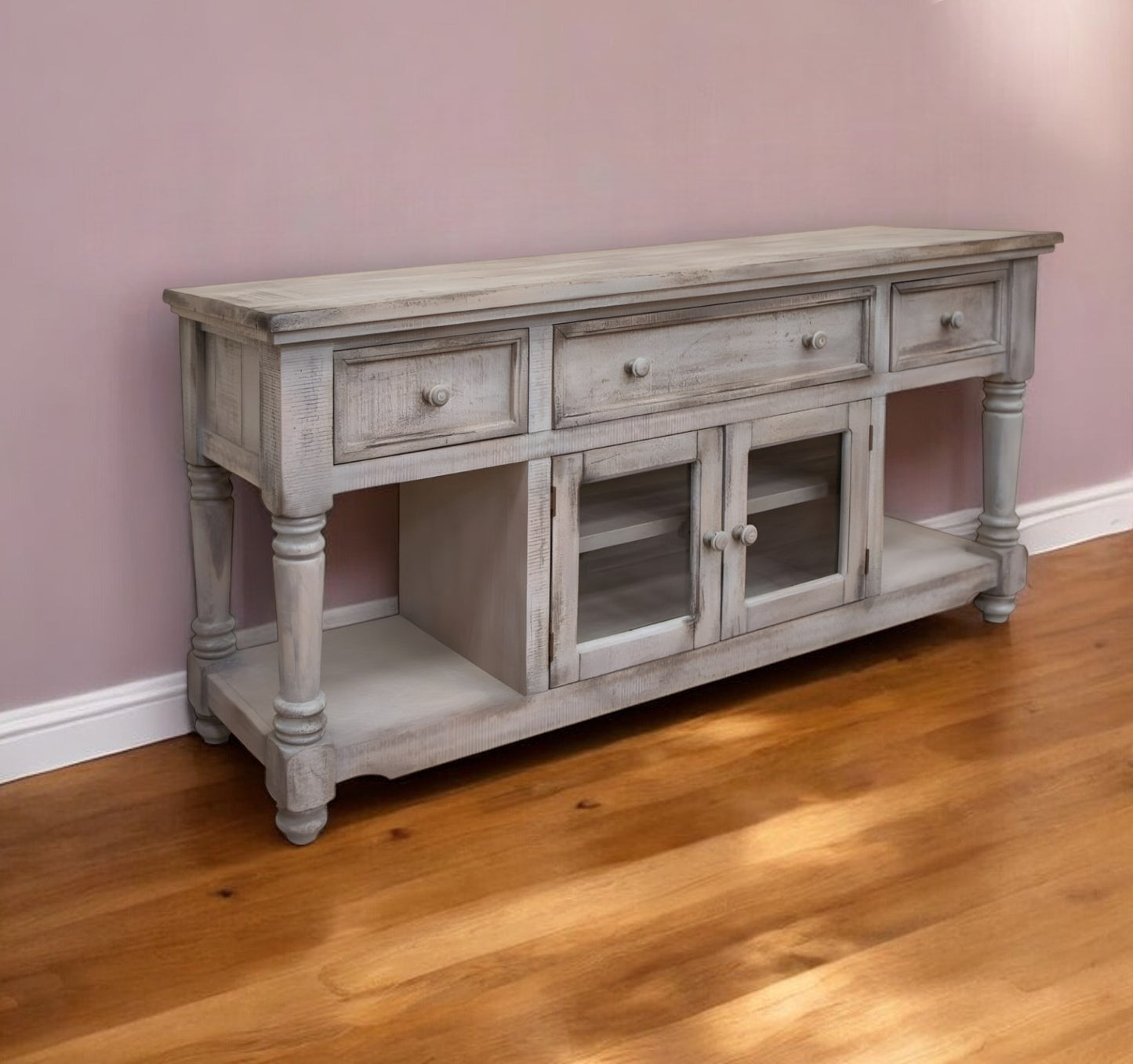 Desert Sand Solid Wood Distressed Media Console