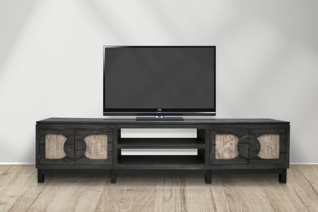 Black Solid Wood Distressed Media Console