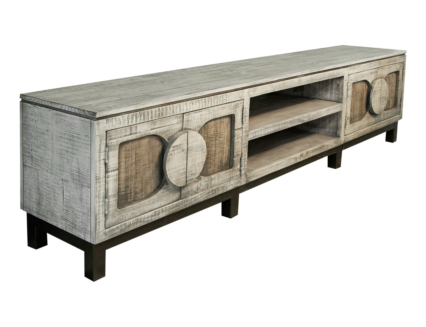 White Solid Wood Distressed Media Console