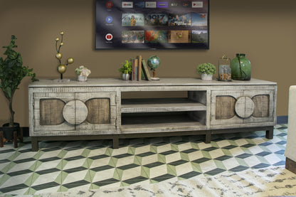 White Solid Wood Distressed Media Console