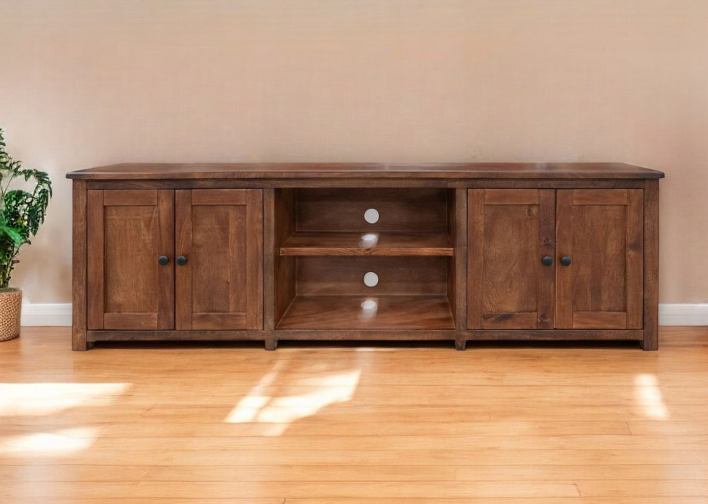 Brown Solid Wood Distressed Media Console