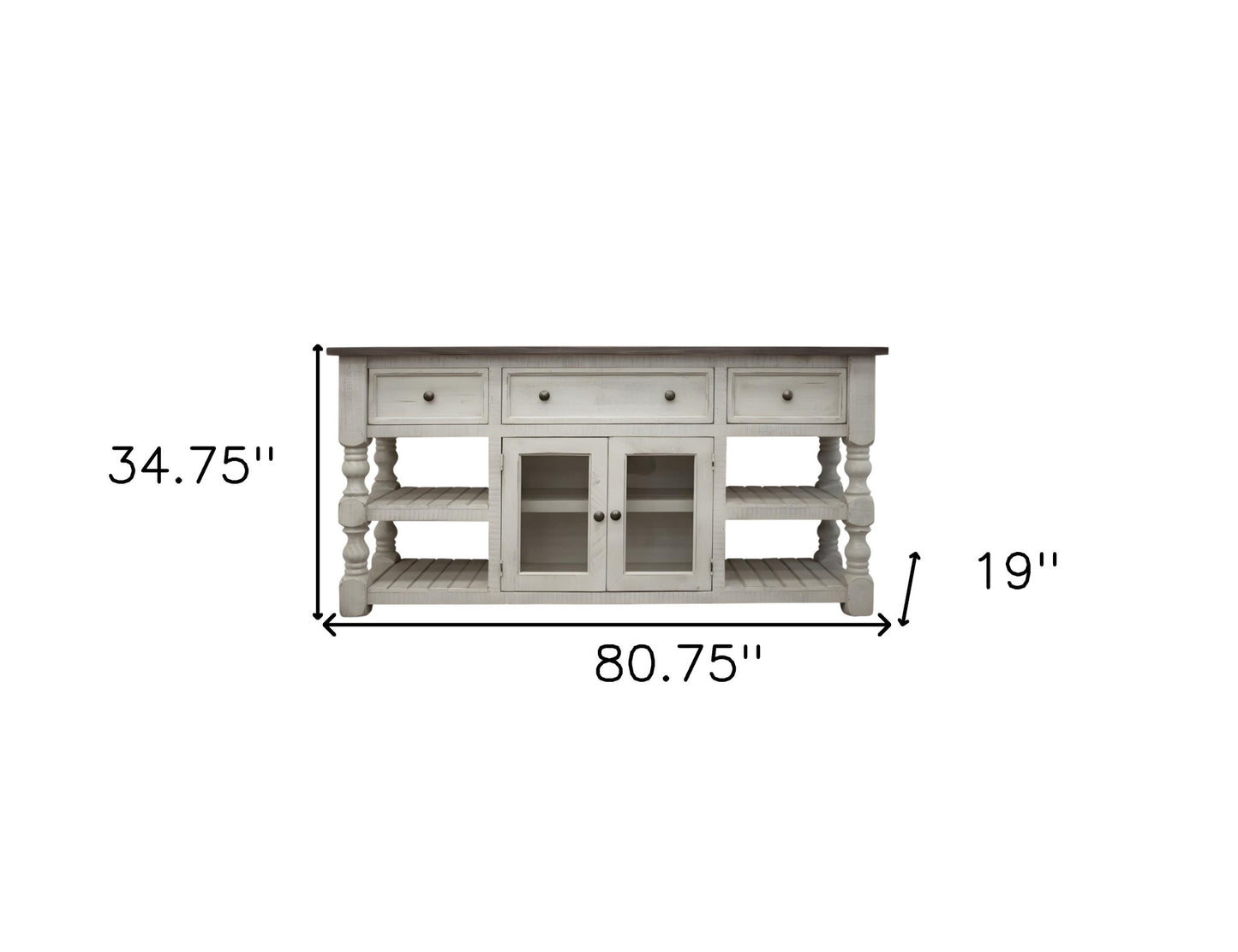 Ivory Solid Wood Distressed Media Console