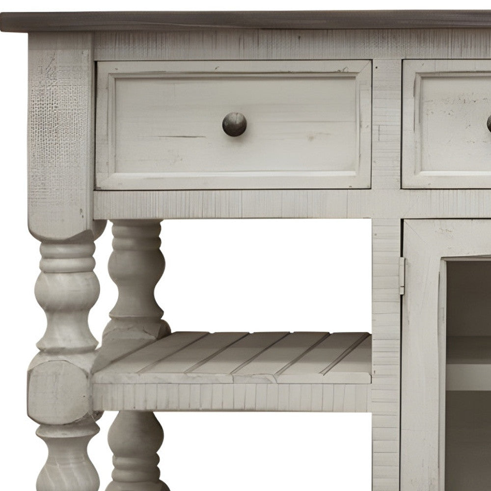 Ivory Solid Wood Distressed Media Console