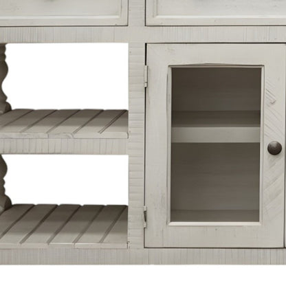 Ivory Solid Wood Distressed Media Console