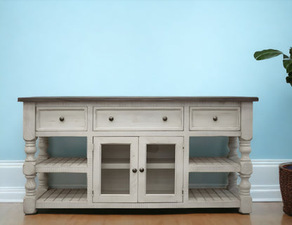 Ivory Solid Wood Distressed Media Console
