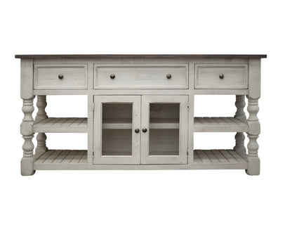 Ivory Solid Wood Distressed Media Console