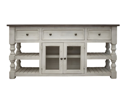 Ivory Solid Wood Distressed Media Console