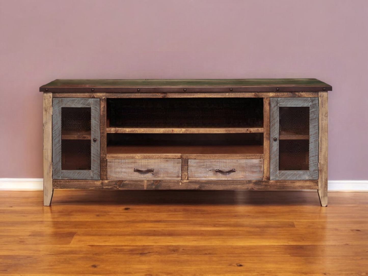 Brown Solid Wood Distressed Media Console