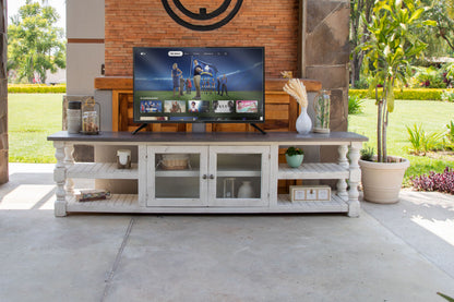 Grey & Ivory Solid Wood Distressed Media Console