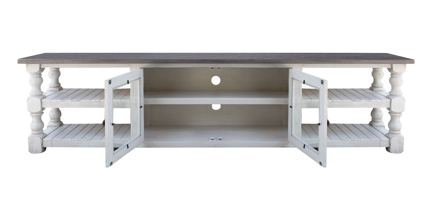 Grey & Ivory Solid Wood Distressed Media Console