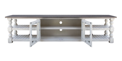 Grey & Ivory Solid Wood Distressed Media Console