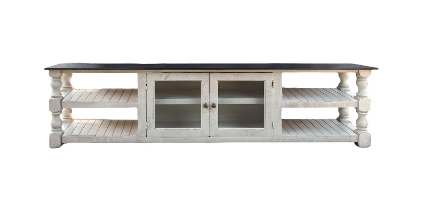 Grey & Ivory Solid Wood Distressed Media Console