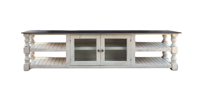Grey & Ivory Solid Wood Distressed Media Console