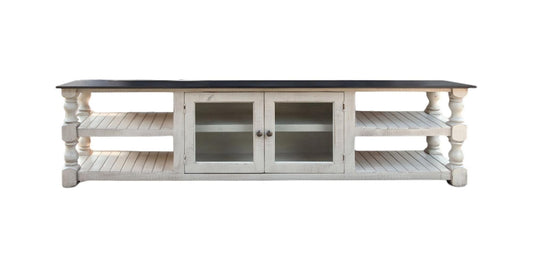 Grey & Ivory Solid Wood Distressed Media Console