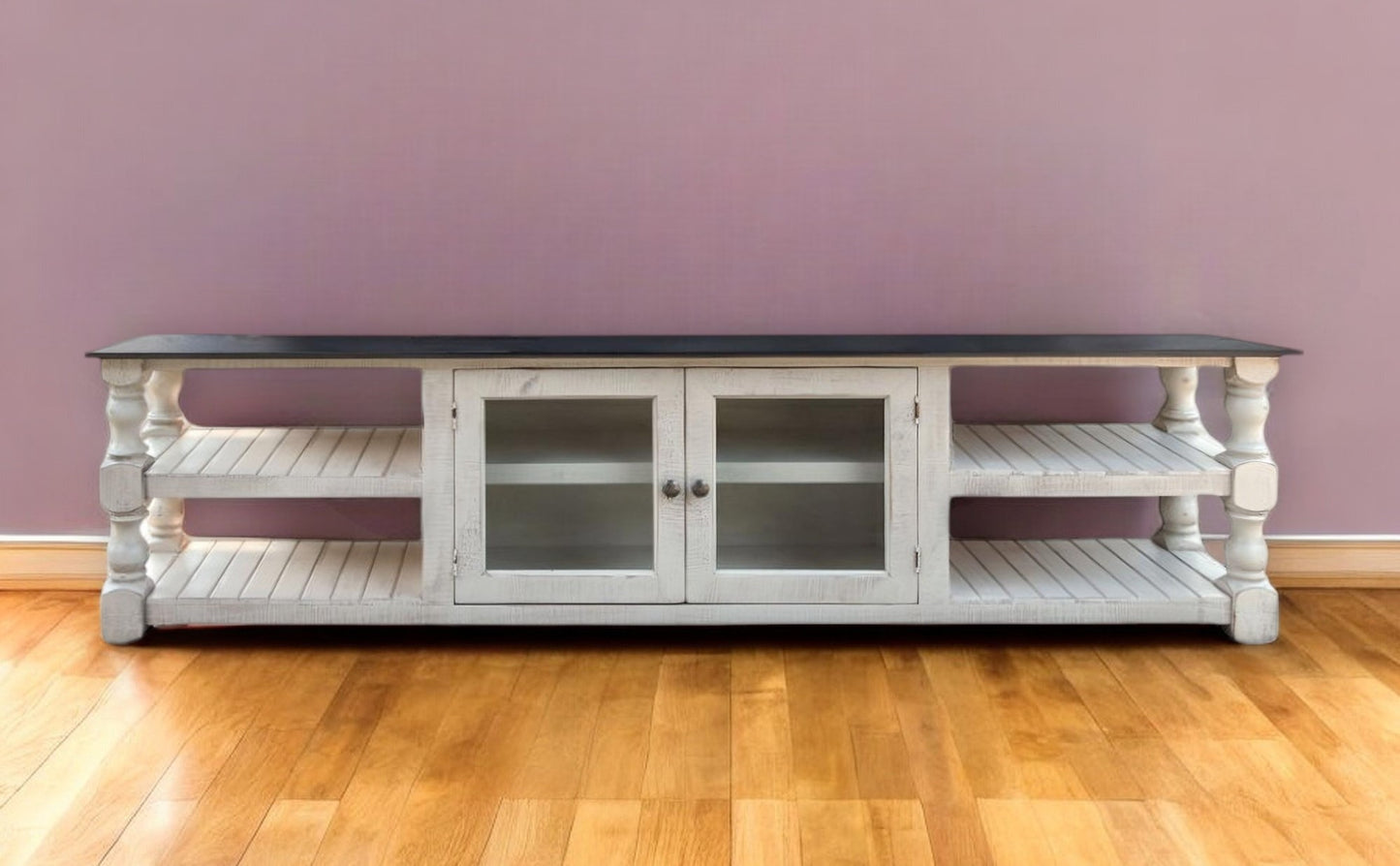 Grey & Ivory Solid Wood Distressed Media Console
