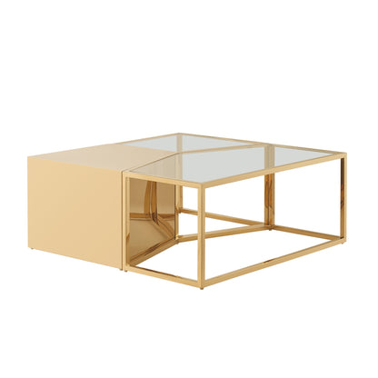 Clear & Gold Glass & Stainless Steel Bunching Coffee Tables