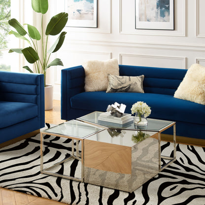 Clear & Silver Glass & Stainless Steel Bunching Coffee Tables