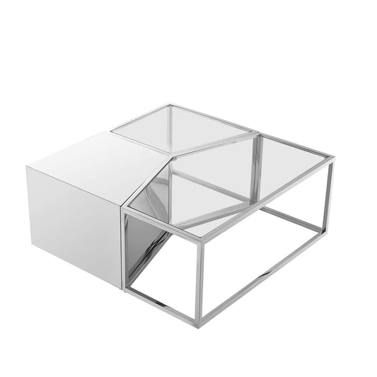 Clear & Silver Glass & Stainless Steel Bunching Coffee Tables