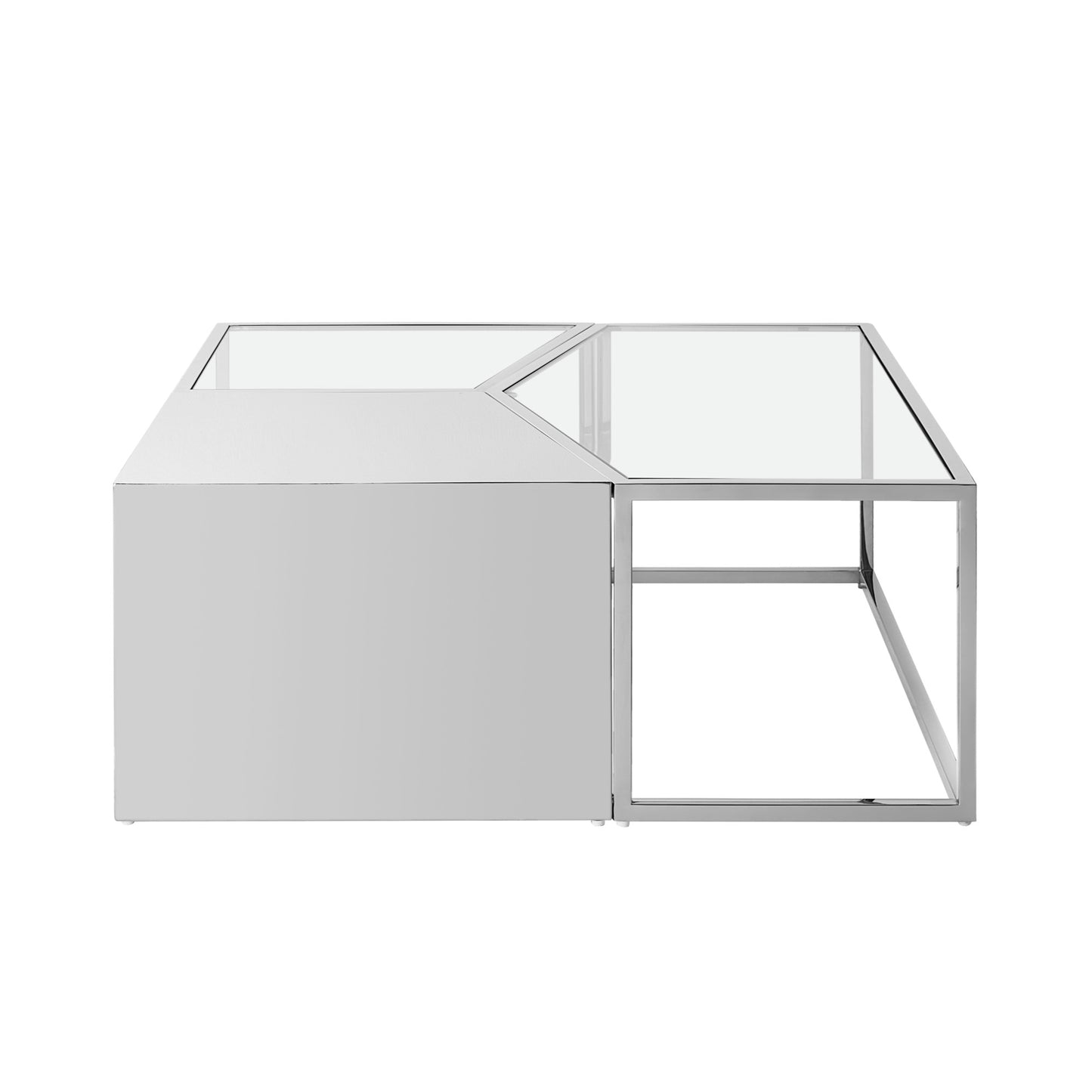 Clear & Silver Glass & Stainless Steel Bunching Coffee Tables