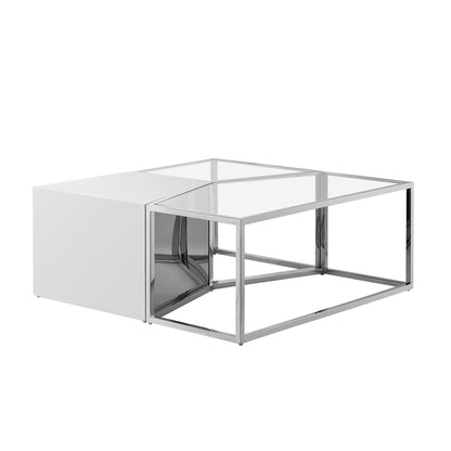 Clear & Silver Glass & Stainless Steel Bunching Coffee Tables