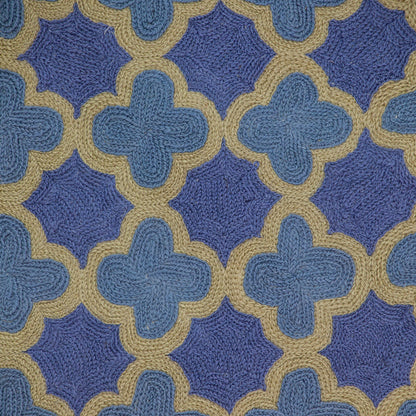 Blue & Brown Quatrefoil Wool Pillow w/ Embroidery