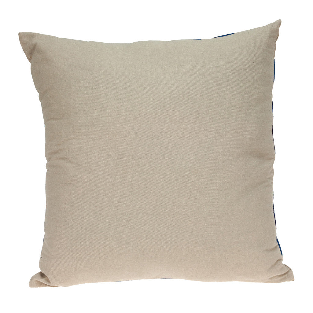 Beige & Blue Abstract Cotton Pillow w/ Embroidery