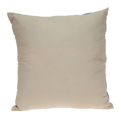 Beige & Blue Abstract Cotton Pillow w/ Embroidery