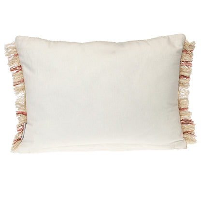 Beige & Pink Striped Cotton Pillow w/ Fringe