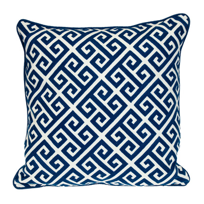 Blue Greek Key Cotton Pillow