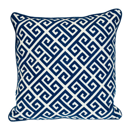 Blue Greek Key Cotton Pillow