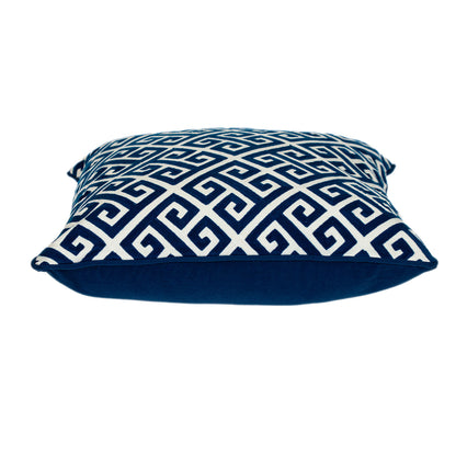Blue Greek Key Cotton Pillow