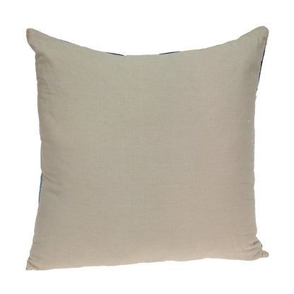 Blue & Beige Abstract Cotton Pillow w/ Embroidery