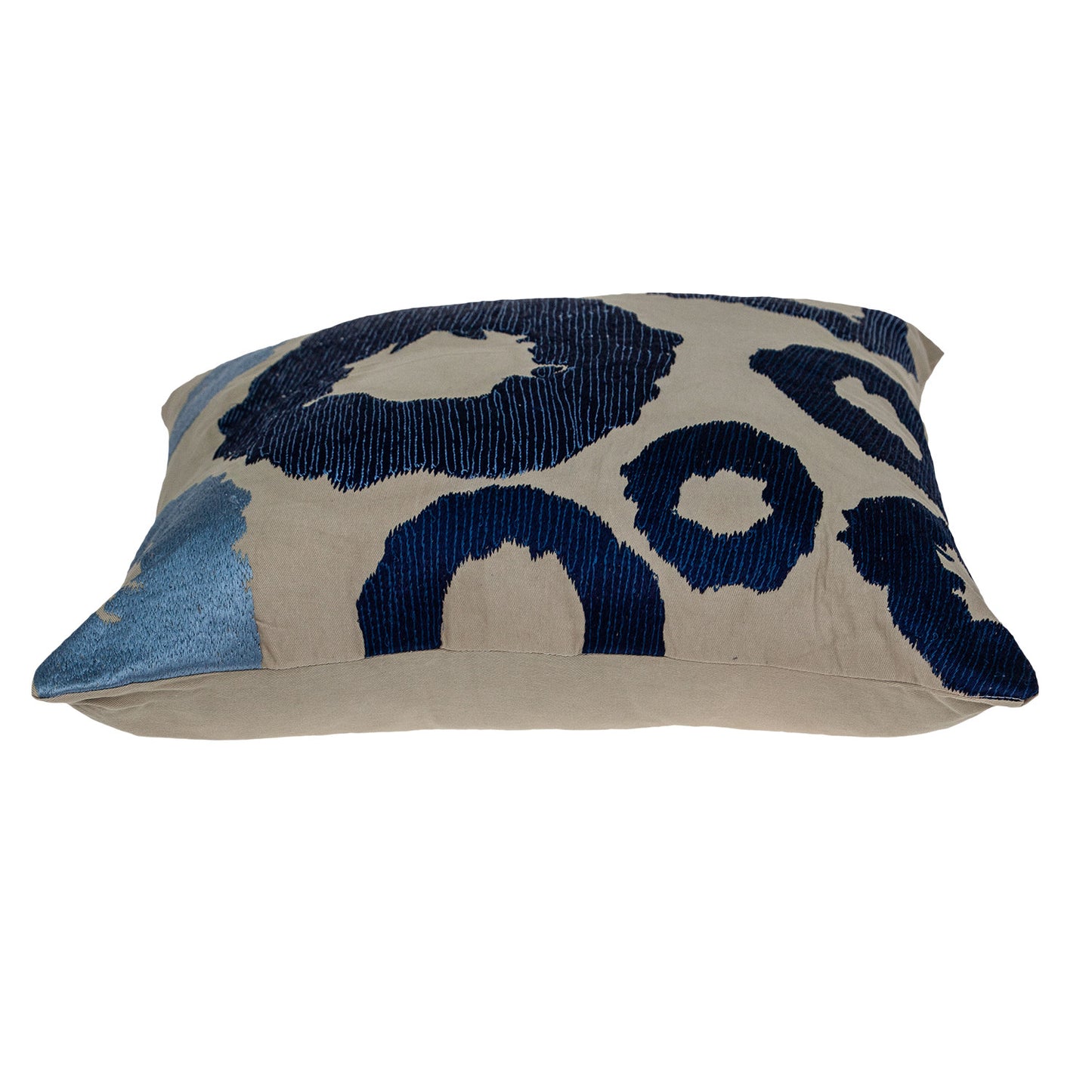 Blue & Beige Abstract Cotton Pillow w/ Embroidery