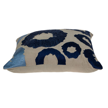 Blue & Beige Abstract Cotton Pillow w/ Embroidery