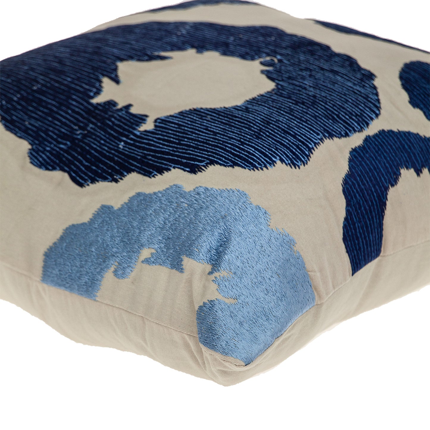 Blue & Beige Abstract Cotton Pillow w/ Embroidery