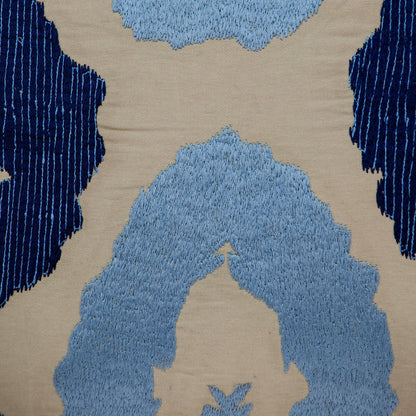 Blue & Beige Abstract Cotton Pillow w/ Embroidery