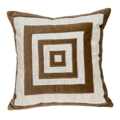 Beige & Brown Geometric Cotton Blend Pillow w/ Embroidery