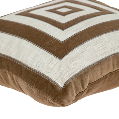 Beige & Brown Geometric Cotton Blend Pillow w/ Embroidery