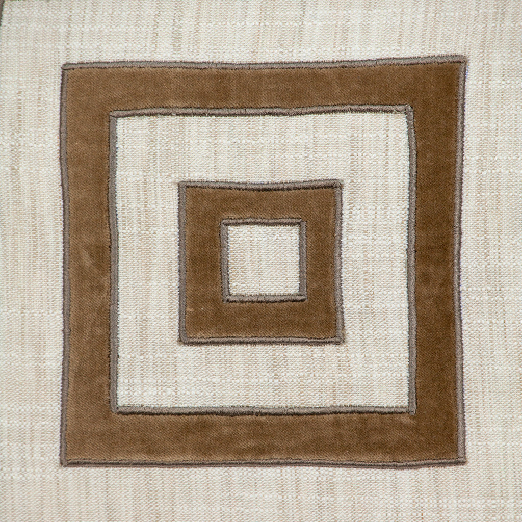 Beige & Brown Geometric Cotton Blend Pillow w/ Embroidery