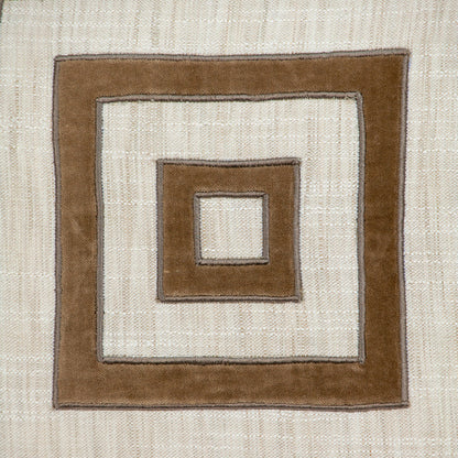 Beige & Brown Geometric Cotton Blend Pillow w/ Embroidery
