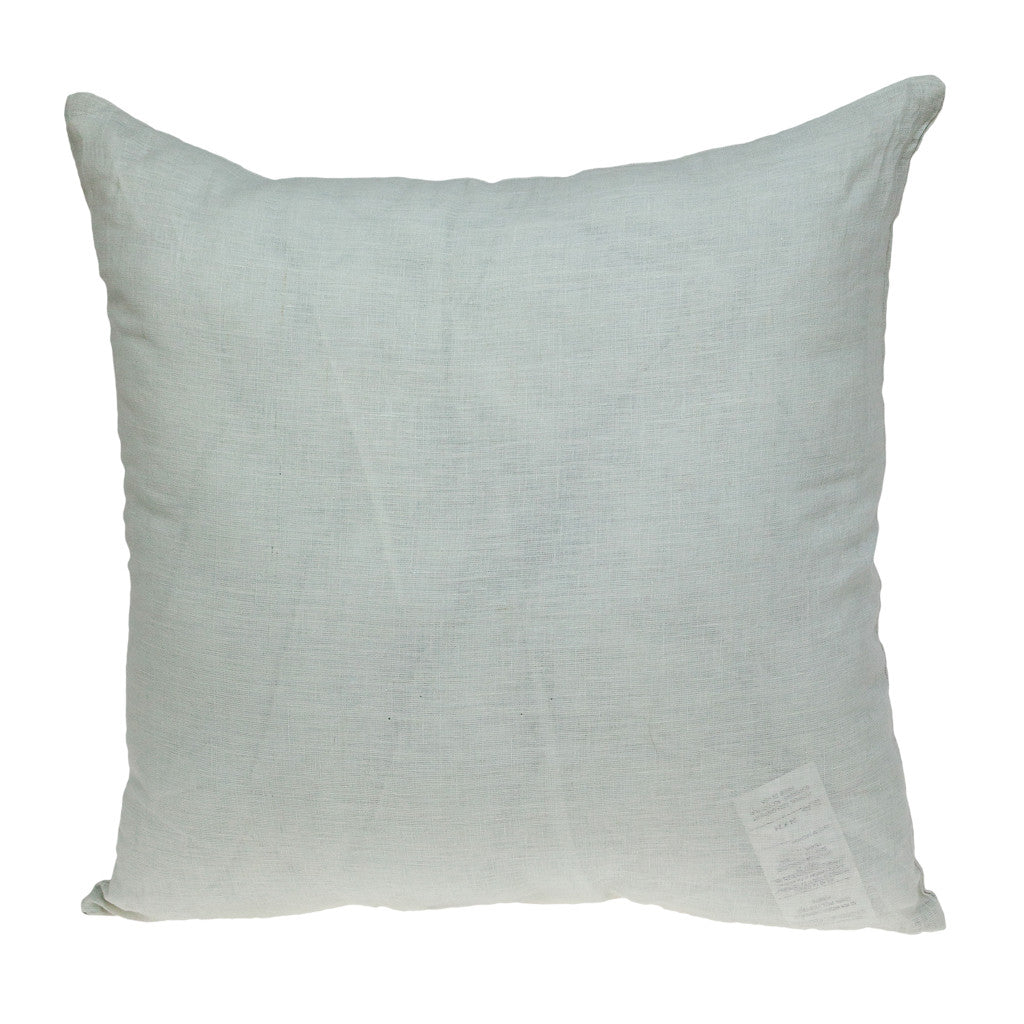 Beige & Green Damask Linen Blend Pillow w/ Embroidery