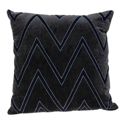 Black & Blue Zigzag Cotton Pillow w/ Embroidery