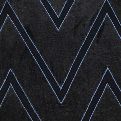 Black & Blue Zigzag Cotton Pillow w/ Embroidery