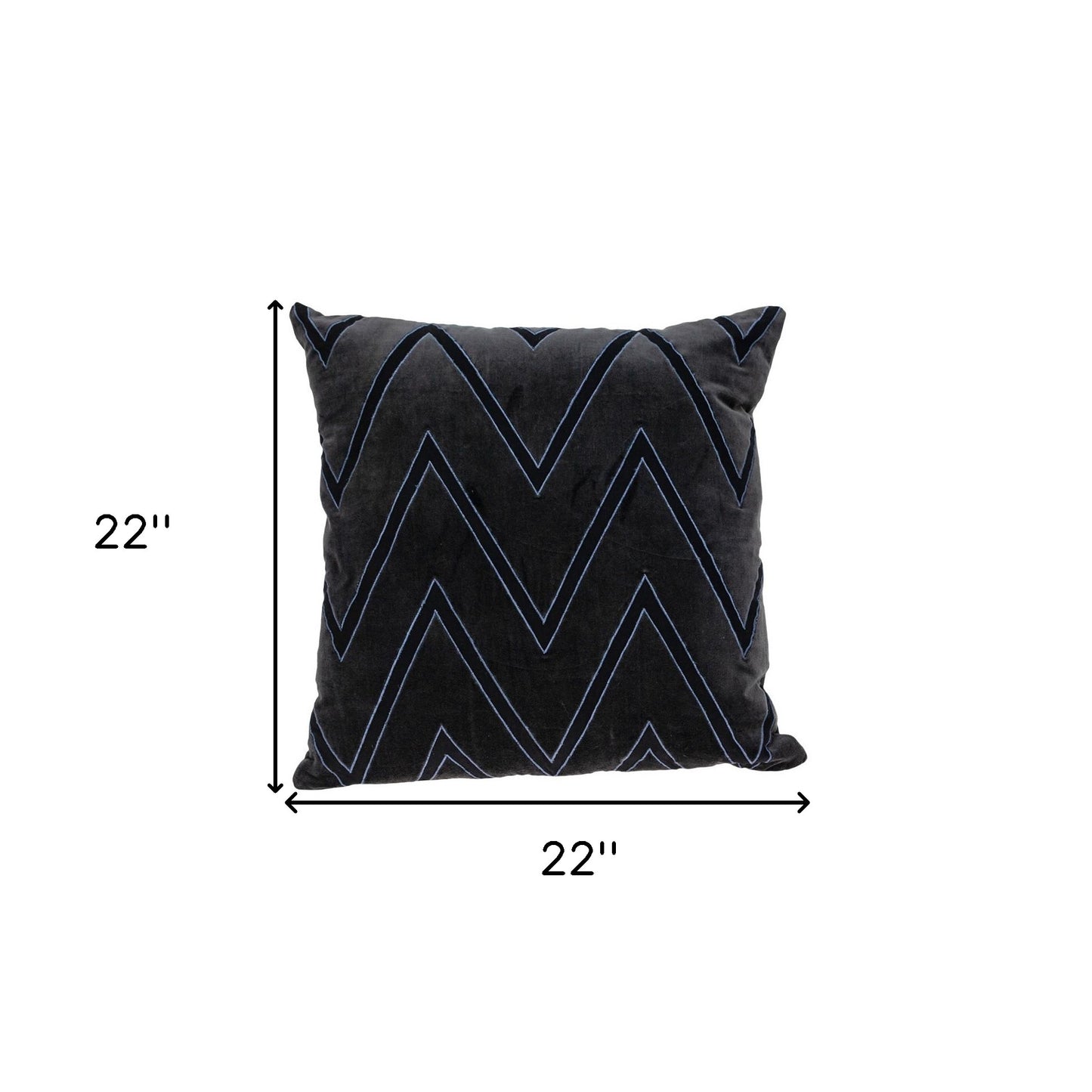 Black & Blue Zigzag Cotton Pillow w/ Embroidery