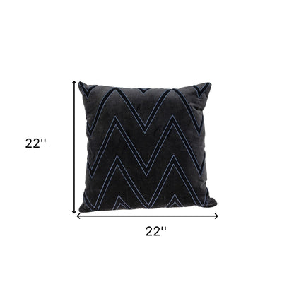 Black & Blue Zigzag Cotton Pillow w/ Embroidery